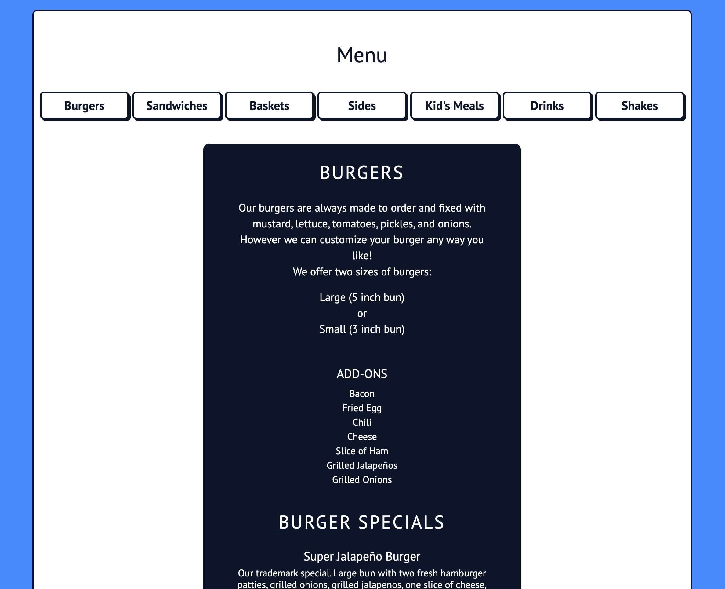 Bob's Better Burger website screenshot